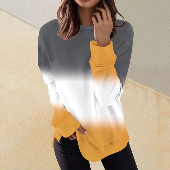 kytmyeq Women's Fashion Long Sleeve Pullover Casual T-Shirt Gradient Printed Loose Top