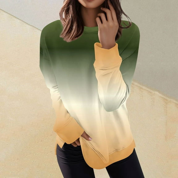 kytmyeq Women's Fashion Long Sleeve Pullover Casual T-Shirt Gradient Printed Loose Top