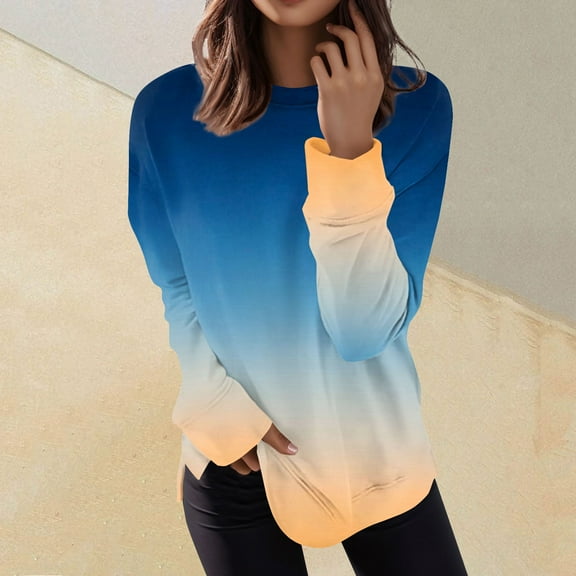 kytmyeq Women's Fashion Long Sleeve Pullover Casual T-Shirt Gradient Printed Loose Top