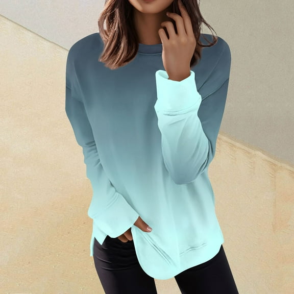 kytmyeq Women's Fashion Long Sleeve Pullover Casual T-Shirt Gradient Printed Loose Top