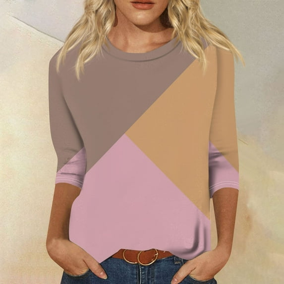 kytmyeq Women's Fashion Loose Casual Seven Split Sleeve Printed Round Neck Top