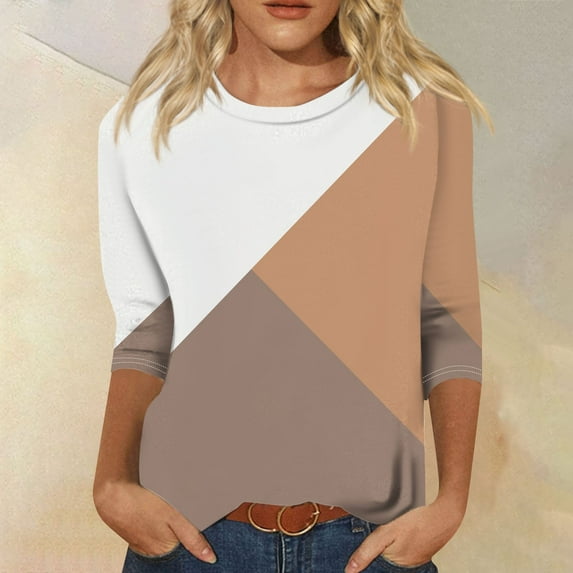 kytmyeq Women's Fashion Loose Casual Seven Split Sleeve Printed Round Neck Top