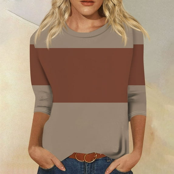 kytmyeq Women's Fashion Loose Casual Seven Split Sleeve Printed Round Neck Top