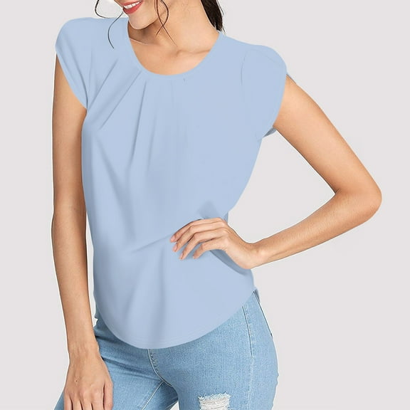 kytmyeq Women's Fashion Printed Short-sleeved Button Round Neck Casual Tops