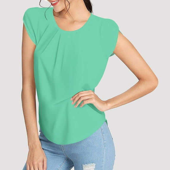 kytmyeq Women's Fashion Printed Short-sleeved Button Round Neck Casual Tops