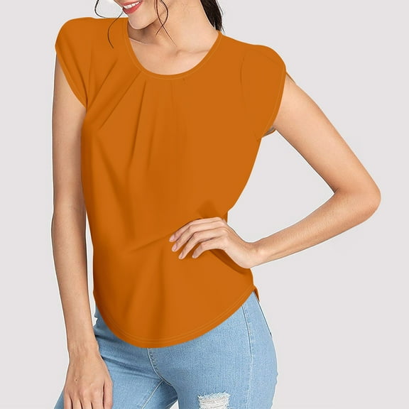 kytmyeq Women's Fashion Printed Short-sleeved Button Round Neck Casual Tops