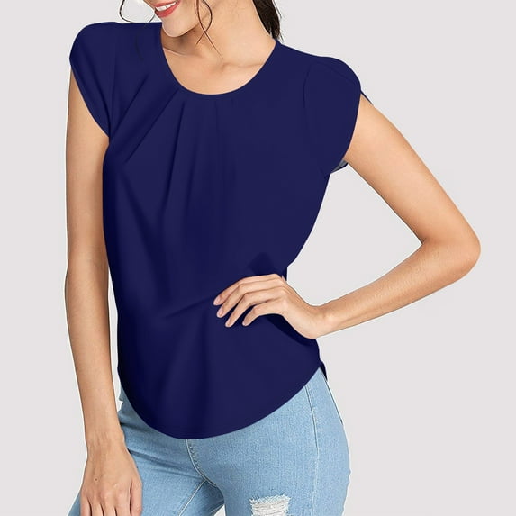 kytmyeq Women's Fashion Printed Short-sleeved Button Round Neck Casual Tops