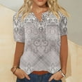 thumbnail image 1 of kytmyeq Women's Fashion Short Sleeve Print Button Collar Chest Pocket T-Shirt Bottoming Top, 1 of 5