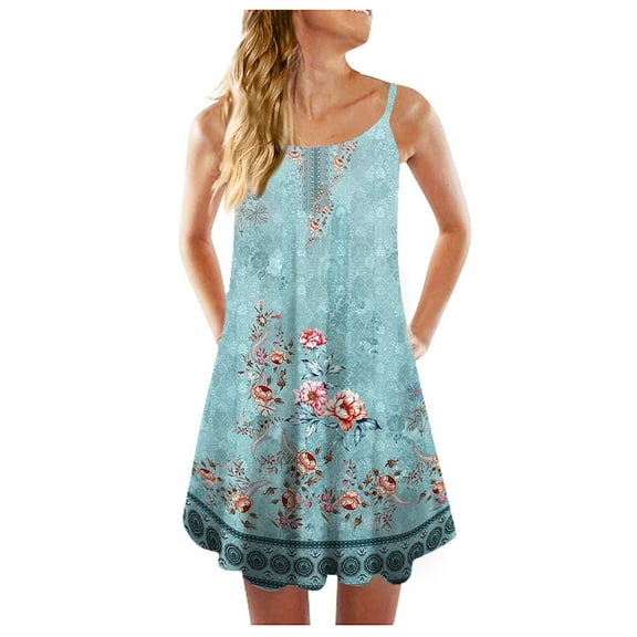 kytmyeq Women's Fashion Summer Casual Vest Sleeveless Retro Floral Print Loose Tank Large Beach Dress