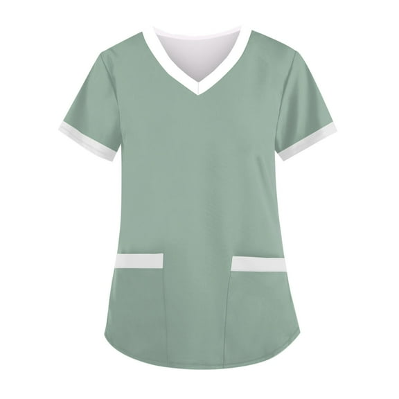 Topvent Women's Fashion V-neck Short Sleeve Workwear With Pockets Printed Tops