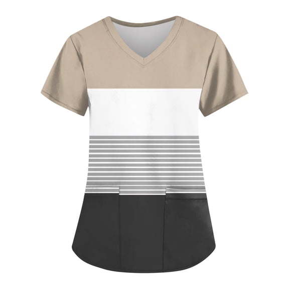 Topvent Women's Fashion V-neck Short Sleeve Workwear With Pockets Printed Tops