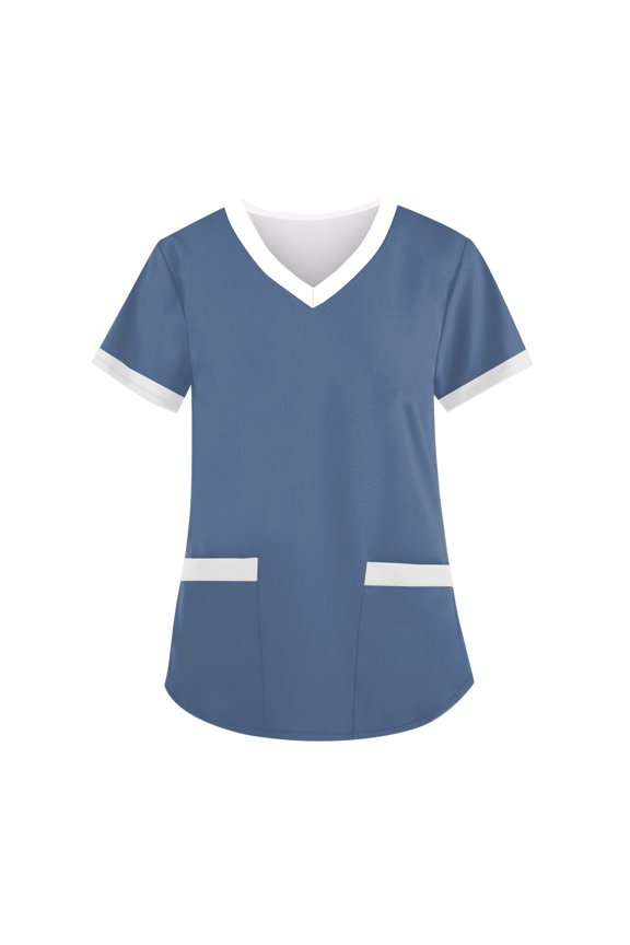 Women's Fashion V-neck Short Sleeve Workwear With Pockets Printed Tops