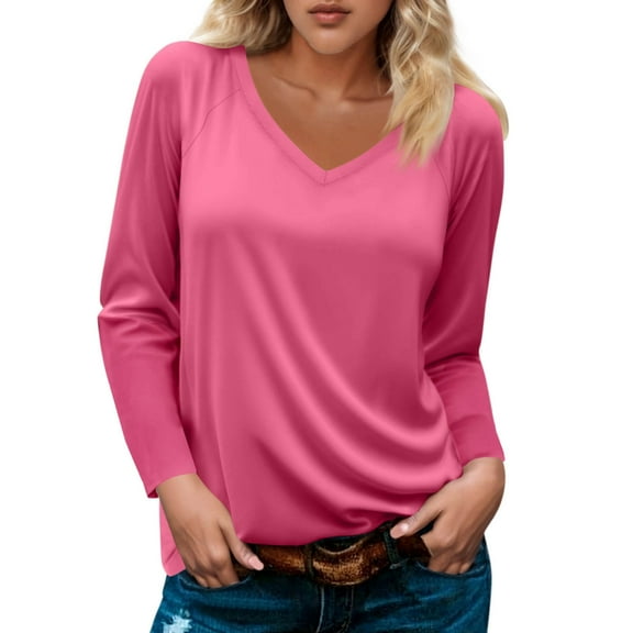 Topvent Women's Fashionable And Casual V Neck Long Sleeve T Shirt Top Basic V Neck Regular Top