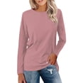 thumbnail image 1 of Topvent Women's Loose Casual Casual Long Sleeve Round Neck Collar Solid Color T-Shirt Top, 1 of 5