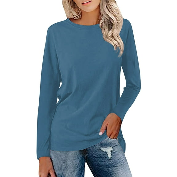 Topvent Women's Loose Casual Casual Long Sleeve Round Neck Collar Solid Color T-Shirt Top