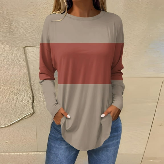 Topvent Women's Loose Round Neck Print Long Sleeve T-Shirt Top Pullover