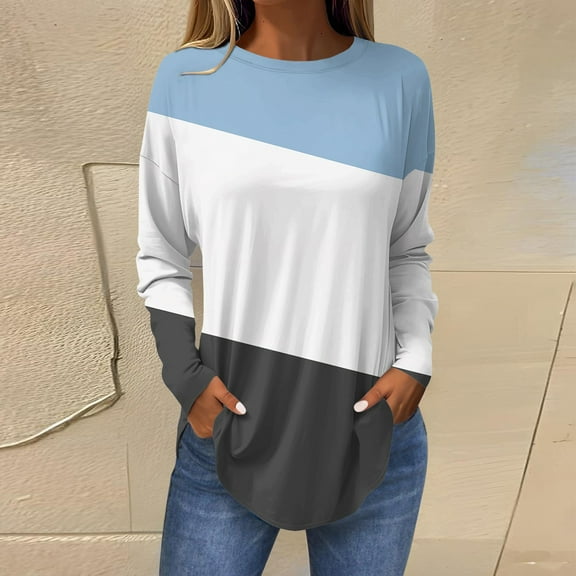 kytmyeq Women's Loose Round Neck Print Long Sleeve T-Shirt Top Pullover