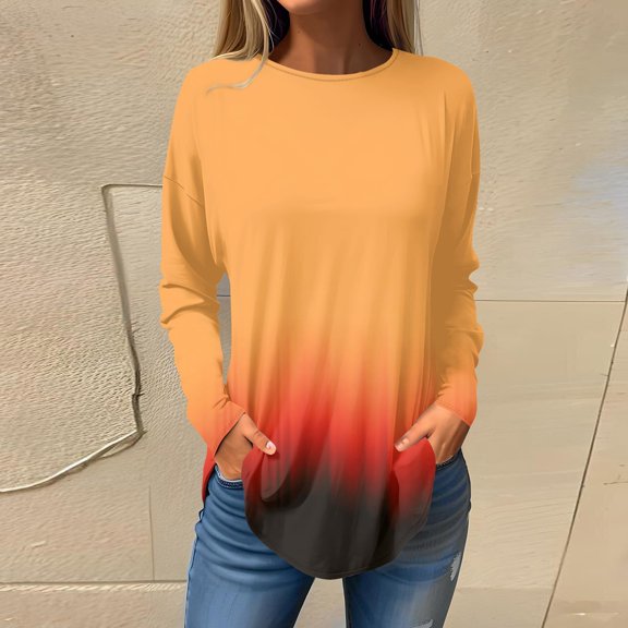 Topvent Women's Loose Round Neck Print Long Sleeve T-Shirt Top Pullover