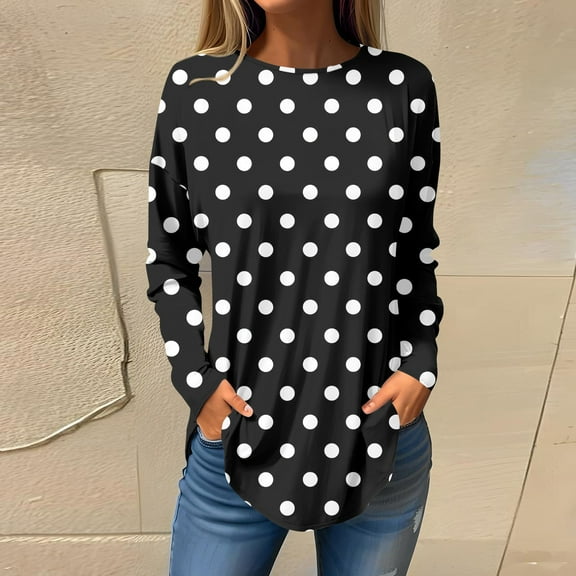 kytmyeq Women's Loose Round Neck Print Long Sleeve T-Shirt Top Pullover