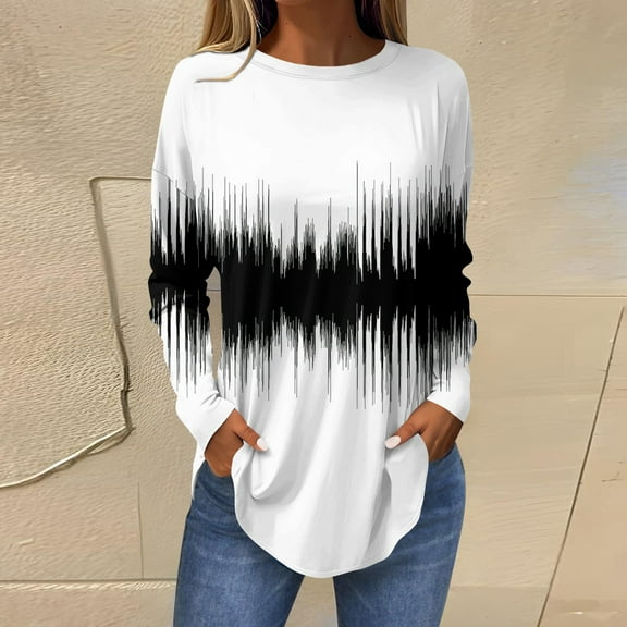 kytmyeq Women's Loose Round Neck Print Long Sleeve T-Shirt Top Pullover