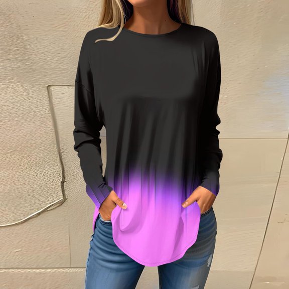 Topvent Women's Loose Round Neck Print Long Sleeve T-Shirt Top Pullover