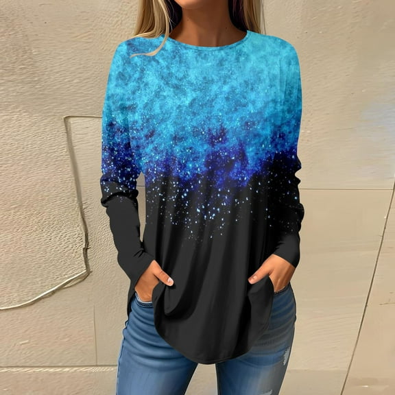kytmyeq Women's Loose Round Neck Print Long Sleeve T-Shirt Top Pullover