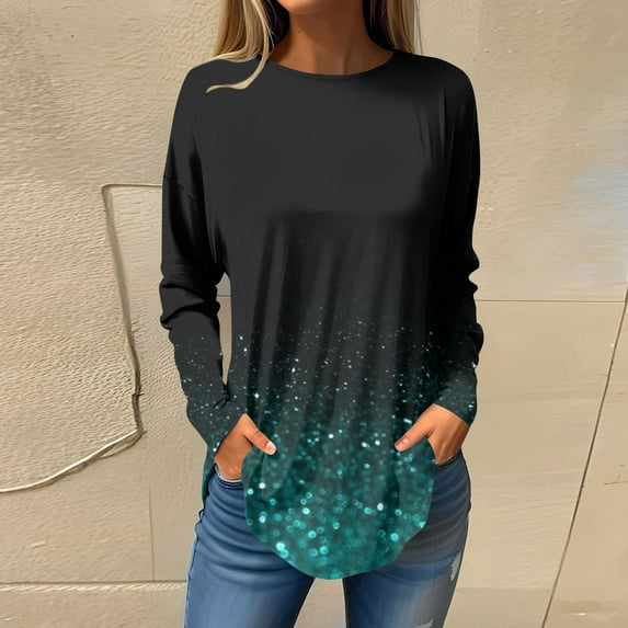 kytmyeq Women's Loose Round Neck Print Long Sleeve T-Shirt Top Pullover