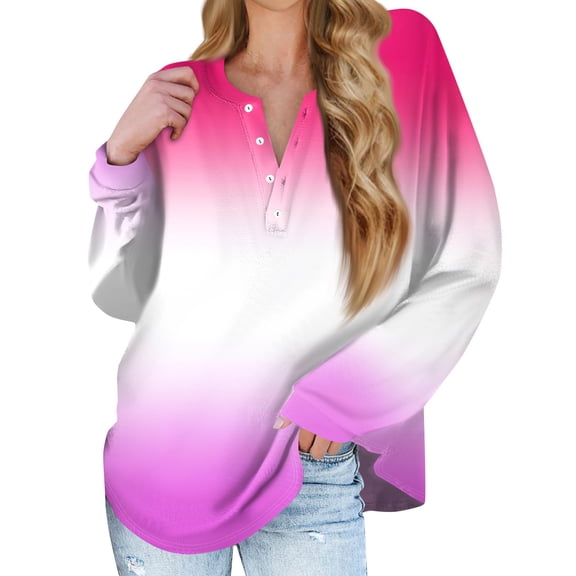 kytmyeq Women's New Button Collar Fashion Printed Long Sleeves T-Shirt Slim Top Casual Tops