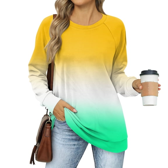 Topvent Women's Sweatshirts Prints Trendy Crewneck Long Sleeve Shirts Color Block Pullover Tops Comfy