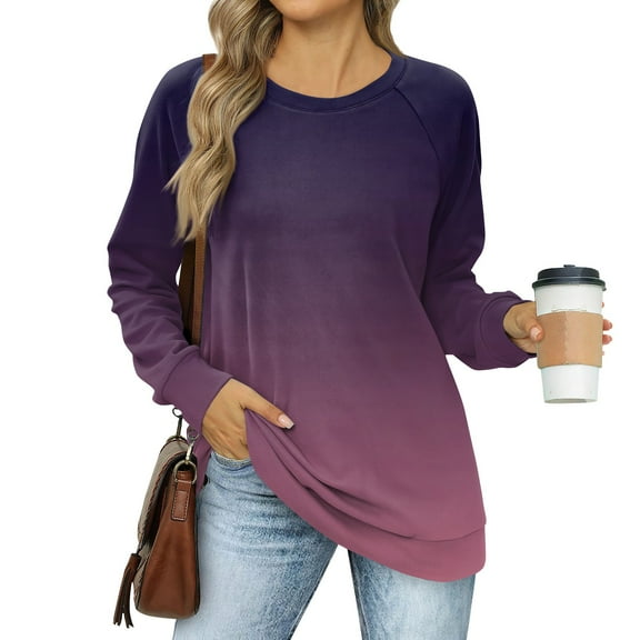 Topvent Women's Sweatshirts Prints Trendy Crewneck Long Sleeve Shirts Color Block Pullover Tops Comfy