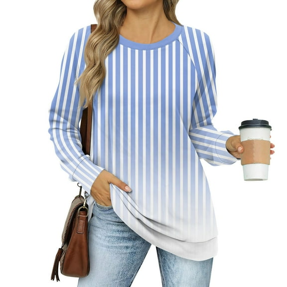 Topvent Women's Sweatshirts Prints Trendy Crewneck Long Sleeve Shirts Color Block Pullover Tops Comfy