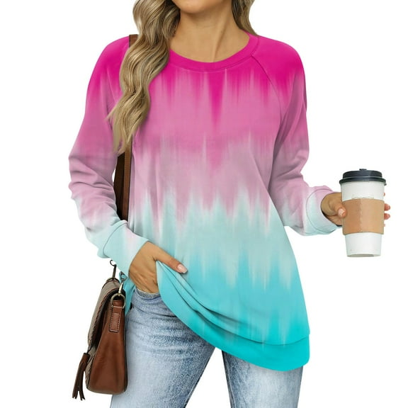 Topvent Women's Sweatshirts Prints Trendy Crewneck Long Sleeve Shirts Color Block Pullover Tops Comfy
