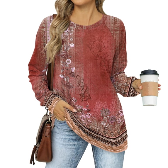 kytmyeq Women's Sweatshirts Prints Trendy Crewneck Long Sleeve Shirts Color Block Pullover Tops Comfy