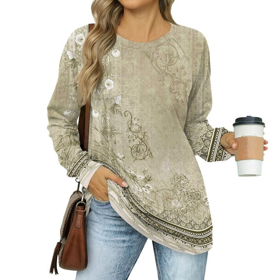 kytmyeq Women's Sweatshirts Prints Trendy Crewneck Long Sleeve Shirts Color Block Pullover Tops Comfy