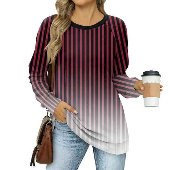 Topvent Women's Sweatshirts Prints Trendy Crewneck Long Sleeve Shirts Color Block Pullover Tops Comfy