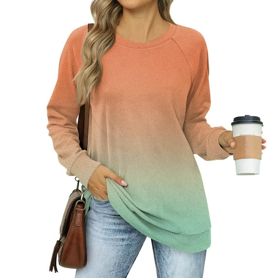 Topvent Women's Sweatshirts Prints Trendy Crewneck Long Sleeve Shirts Color Block Pullover Tops Comfy