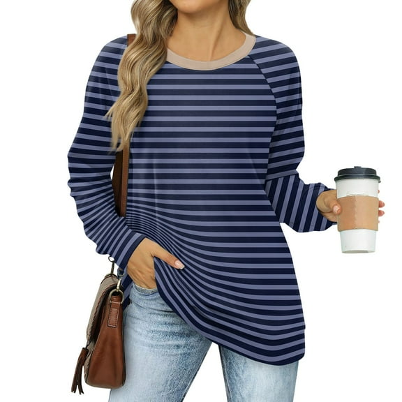 kytmyeq Women's Sweatshirts Prints Trendy Crewneck Long Sleeve Shirts Color Block Pullover Tops Comfy