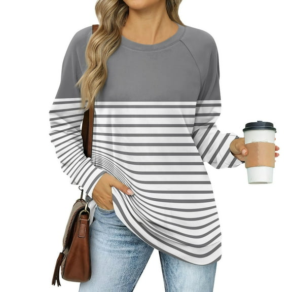 kytmyeq Women's Sweatshirts Prints Trendy Crewneck Long Sleeve Shirts Color Block Pullover Tops Comfy