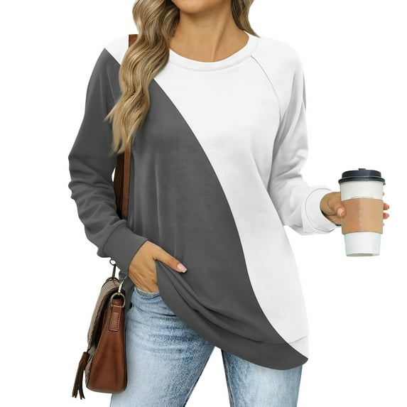 kytmyeq Women's Sweatshirts Prints Trendy Crewneck Long Sleeve Shirts Color Block Pullover Tops Comfy