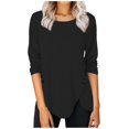 thumbnail image 1 of Topvent Women's T-shirt Crew-neck Long-sleeved Solid Color Irregular Button-down Top, 1 of 4