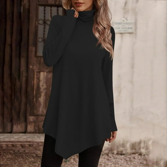 Topvent Women's Turtleneck Tops Women's T-Shirts Women's Casual Daily Tops Long Sleeve Turtleneck Fashion Printed Shirt Tops T-Shirt Pullover Tops