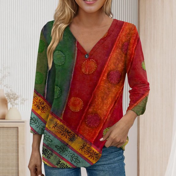 kytmyeq Women's V-neck Button Top, Women's Quarter Sleeved Top, Casual Daily Top, Fashionable Shirt Top, T-shirt Pullover