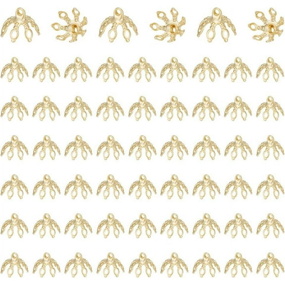 l 120pcs Bell Caps for Jewelry Making Golden Flower Bead Cap Bead Toppers Bell Bead Cap Bail End Charm Caps with 7 Loop Filigree Prong Spacer Beads for DIY Earring Bracelet Necklace Craft