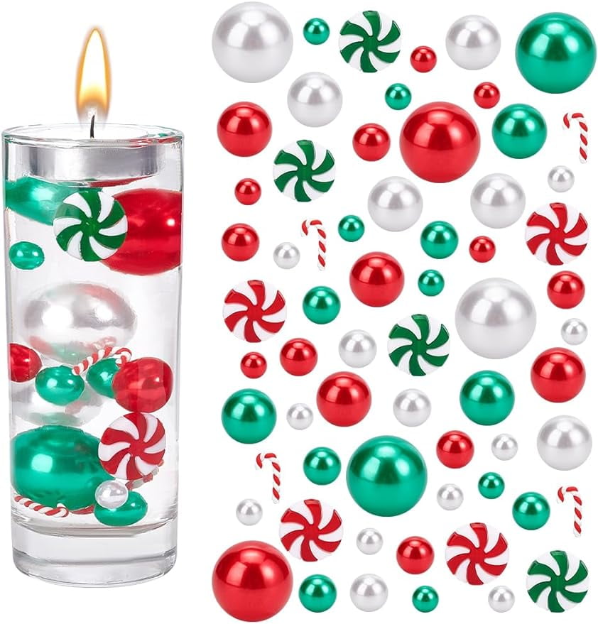l 162PCS Christmas Vase Filler Beads Green Red Candy Cane Pearl Beads