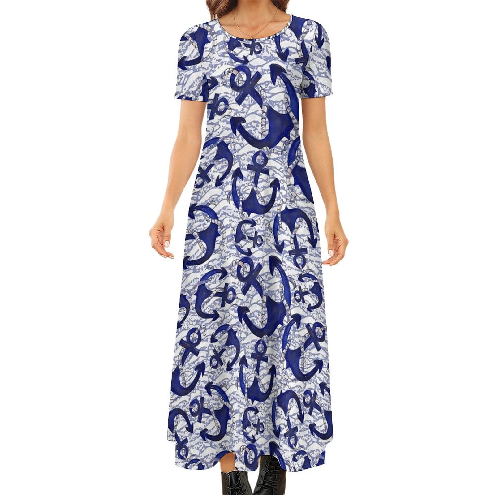 chinese dress ladies Anchor Ropes long dress – nicethingsshop main image 1