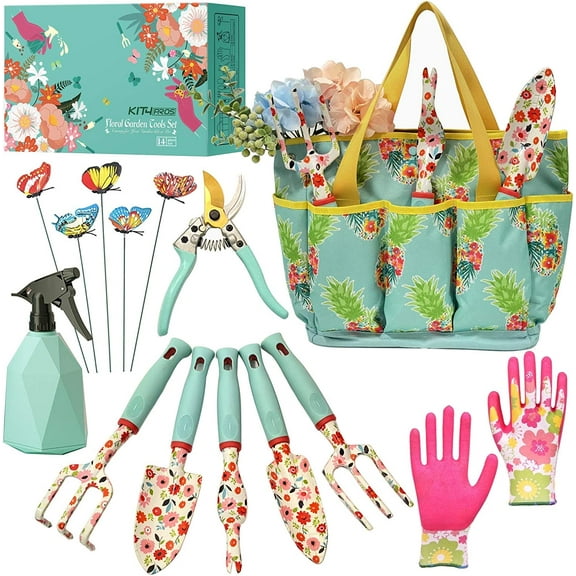 l Garden Tool Set| Gardening Gifts for Women Birthday| Heavy Duty Tools Kit|Storage Tote Bag Organizer| Pruning Shears| Gardener Gloves| Sprayer| Weeder| Trowel (l Set)