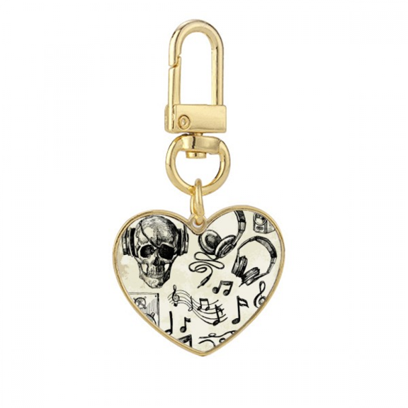 l Headset Music Instrument Pattern Gold Heart Keychain Metal Keyring Holder