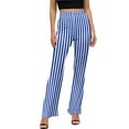 thumbnail image 1 of l Navy Blue Casual Pants Woman Stripes Pattern Slim Fit Streetwear Flared Pants Autumn Trendy Print Trousers, 1 of 2