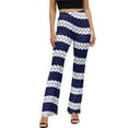 thumbnail image 1 of l Navy Blue Casual Pants Woman Stripes Pattern Slim Fit Streetwear Flared Pants Autumn Trendy Print Trousers, 1 of 2