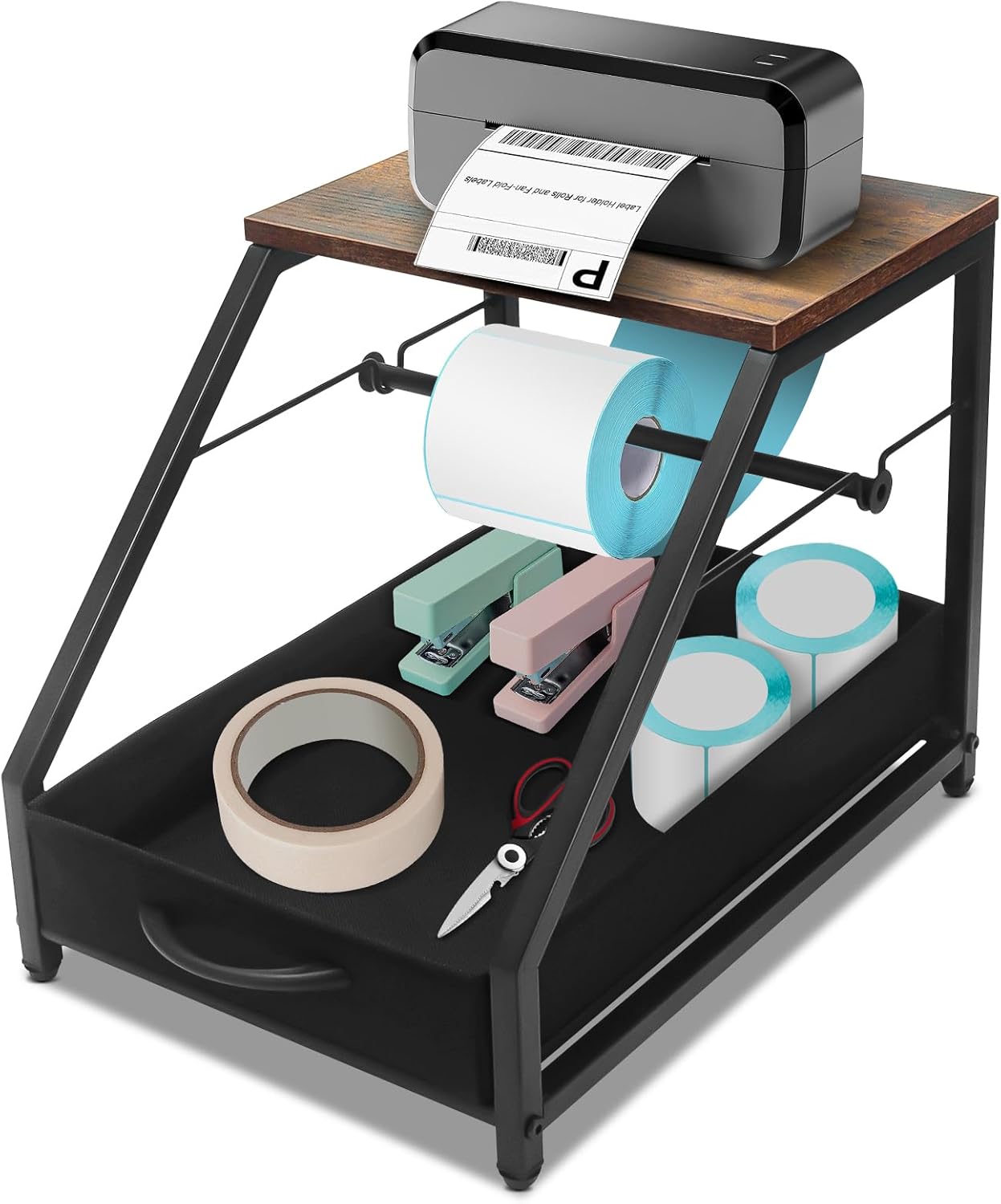 Stand Label Rack l Printer Stand with Drawer, Desktop Label Holder for Rolls and Fan ...